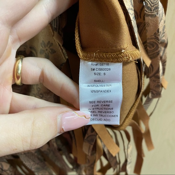 Suede Fringe Leather Mini Skirt Tooled - Picture 6 of 7